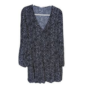 Altar'd State Dress Womens Large Black White Polka Dot Long Sleeve Tiered Boho